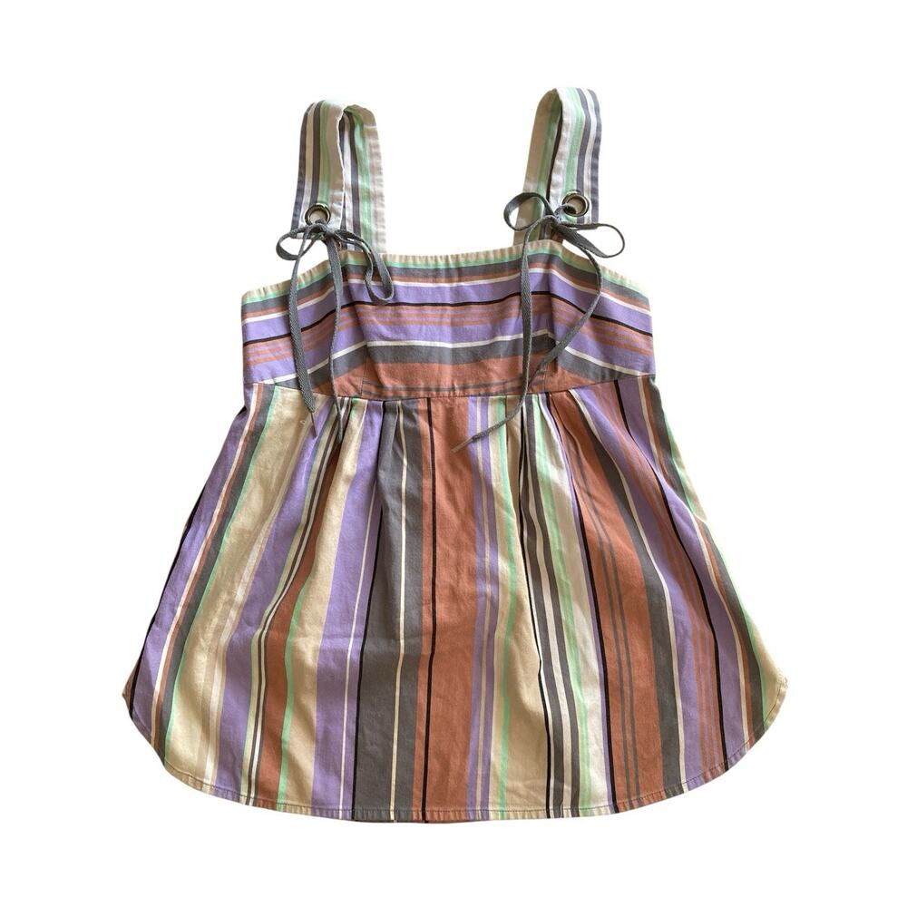 Vintage Y2k Fairy Boho Cottage Stripe Baby Doll Top Square Neck Tank Top XS